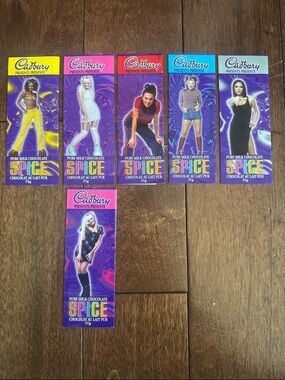 A Complete Set + 1 of 6 Cadbury Spice Girls Chocolate Wrappers